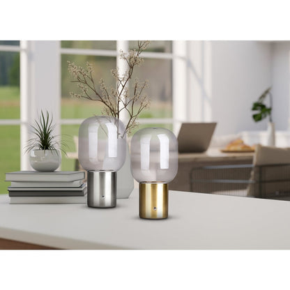 Draadloos tafellicht "Albero" decoratief tafellicht gemaakt van chroomkleurig metaal en glas met stevig geïnstalleerde LED's, dimbaar met aanraaksensor, 25 cm hoog