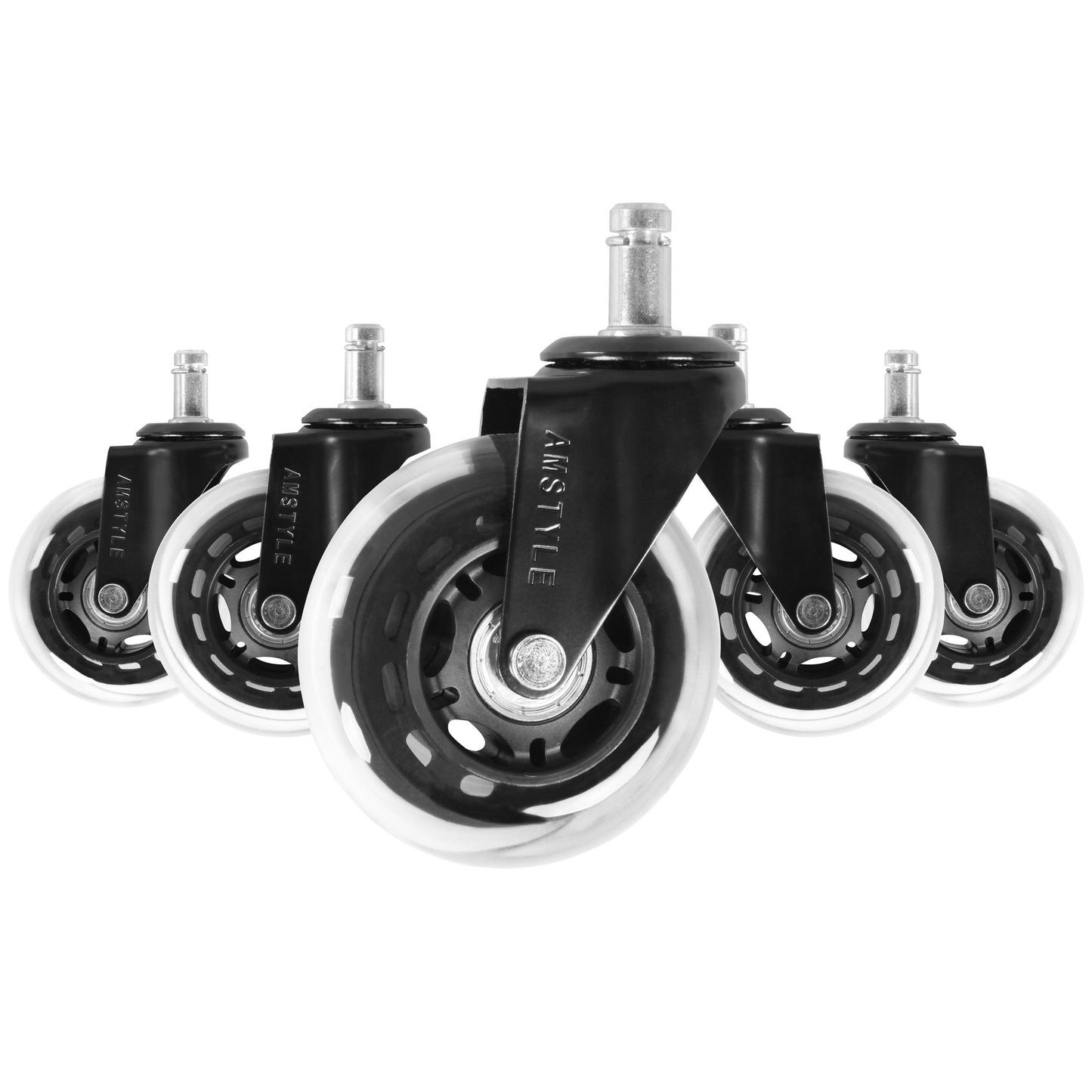 Set of 5 Smooth Universal Heavy Duty Wheels for Office Chair 11mm Pin / Diameter 75mm | Quiet Premium Hard Floor Casters | Transparent Soft Ground Rollers