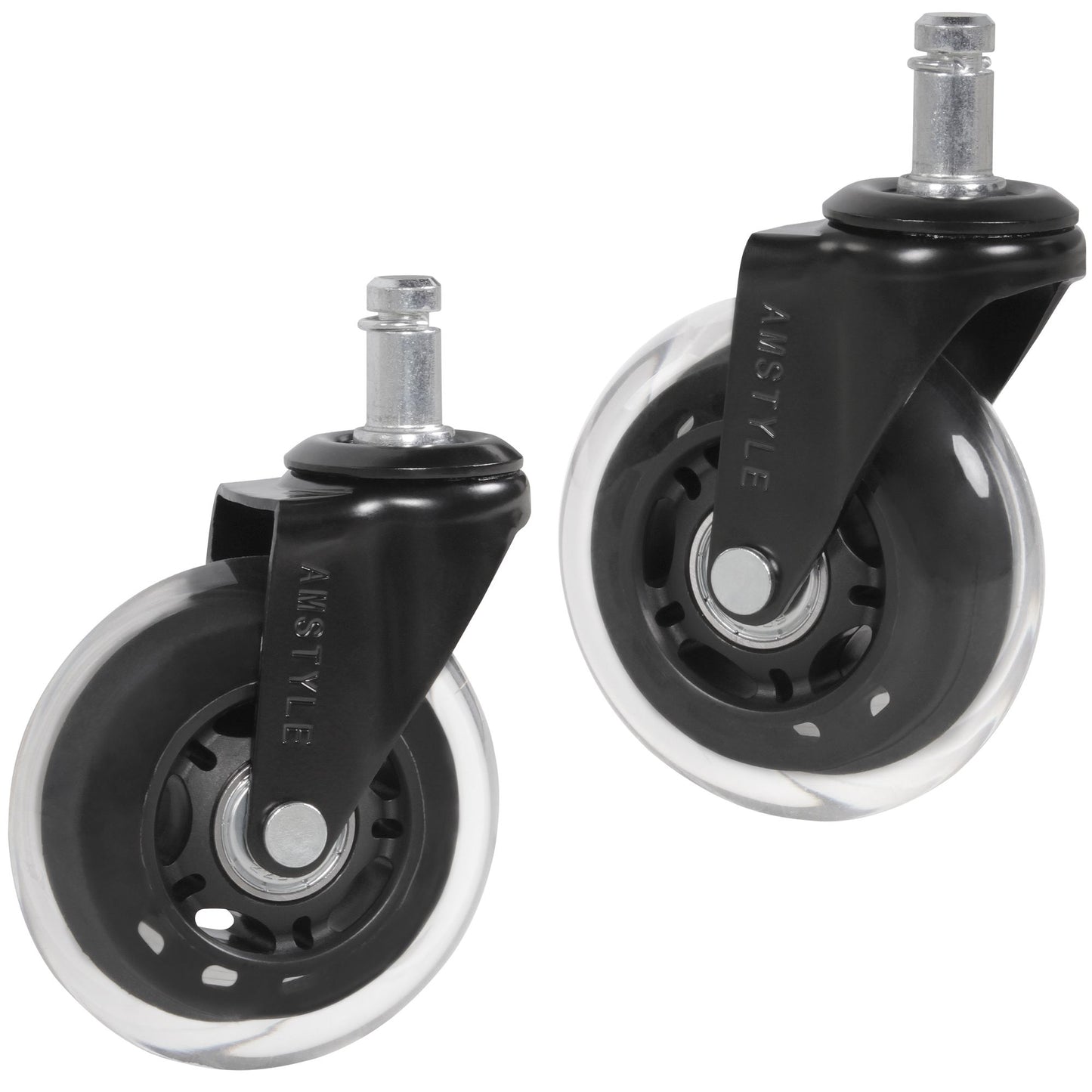 Set of 5 Smooth Universal Heavy Duty Wheels for Office Chair 11mm Pin / Diameter 75mm | Quiet Premium Hard Floor Casters | Transparent Soft Ground Rollers