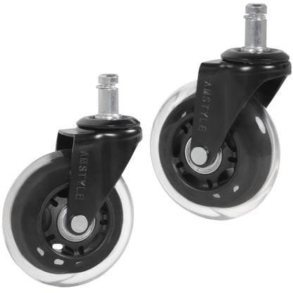 Set of 5 Smooth Universal Heavy Duty Wheels for Office Chair 11mm Pin / Diameter 75mm | Quiet Premium Hard Floor Casters | Transparent Soft Ground Rollers