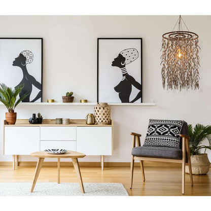 Hanger lamp "kokosnoot" Ø 40 cm, gemaakt van hout- en kokosnootschalen, beige/bruin, E27 -aansluiting, verlichting voor woonkamer, eetkamer of wintertuin.