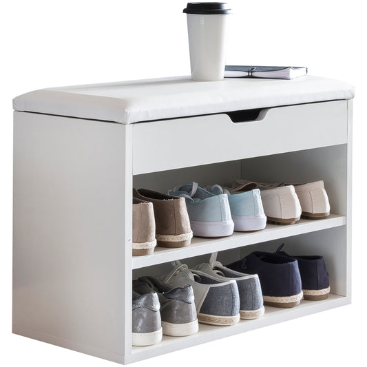 SOFIA met zitting wit  hout 60 x 40 x 30 cm | Houten bank klein gestoffeerd | Bank smalle gang met bergruimte | Borst bank meubilair op de borstkas hal