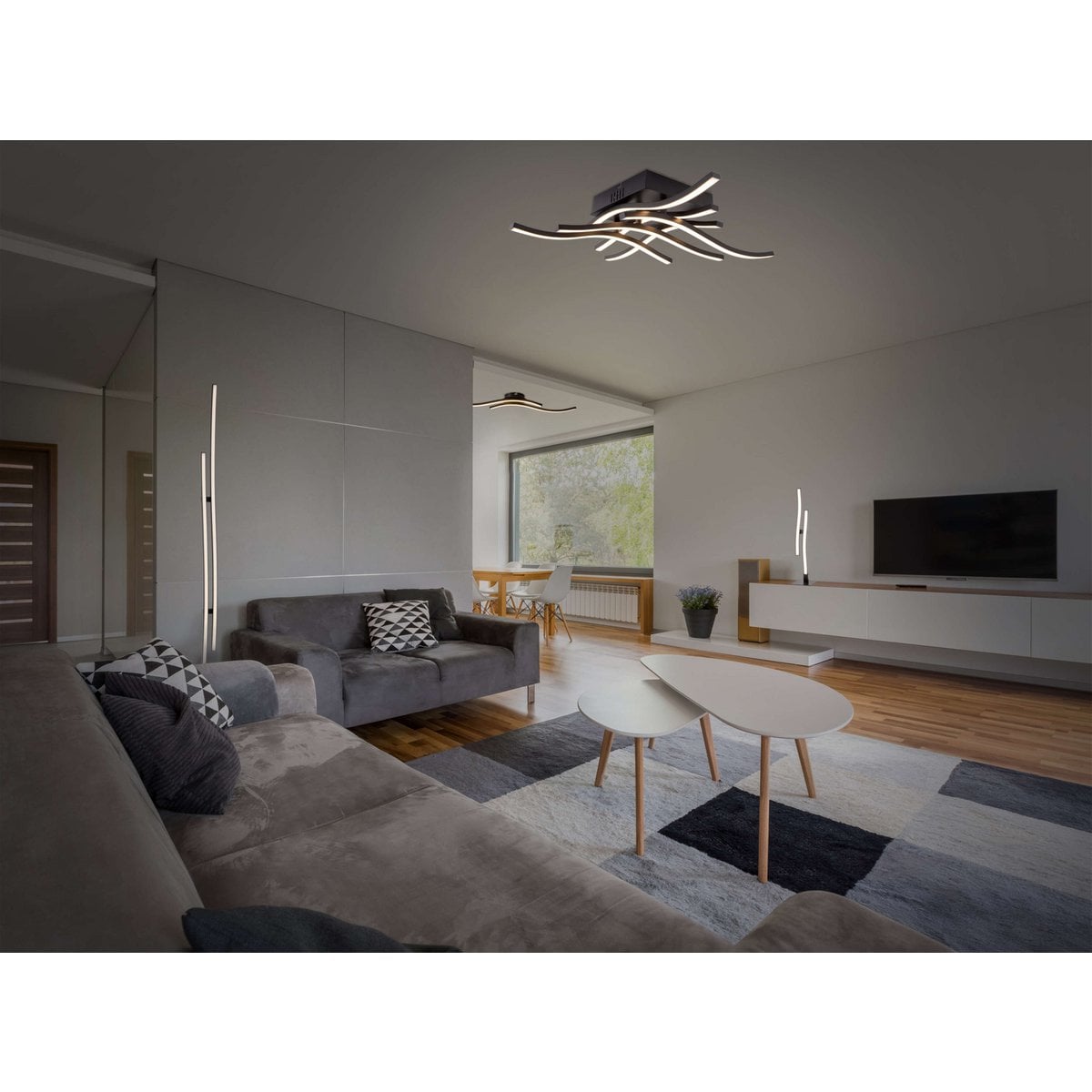 LED -vloerlamp "Onda" H: 130 cm, vloerlamp, metaal en plastic in zwart, geïntegreerde LED, verlichting voor woonkamer, eetkamer of kantoor