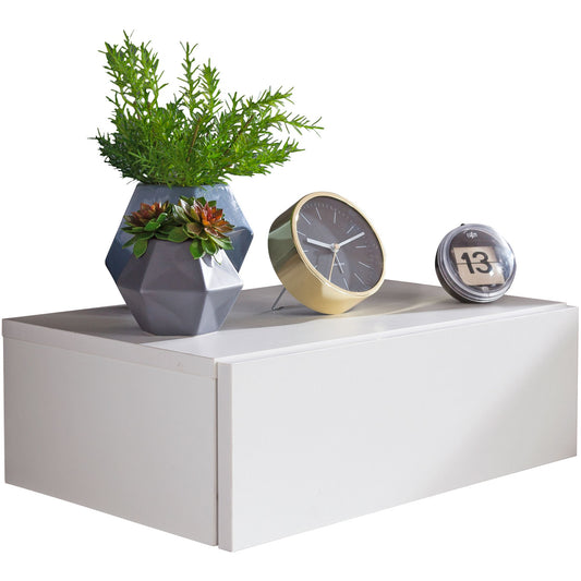 nachtkastje ZADAR voor wandmontage 46x15x30cm wit nachtkastje hout | Wandplank met lade | Nachtkastje wandplank voor zwevend boxspringbed | Wandconsole hangend nachtkastje