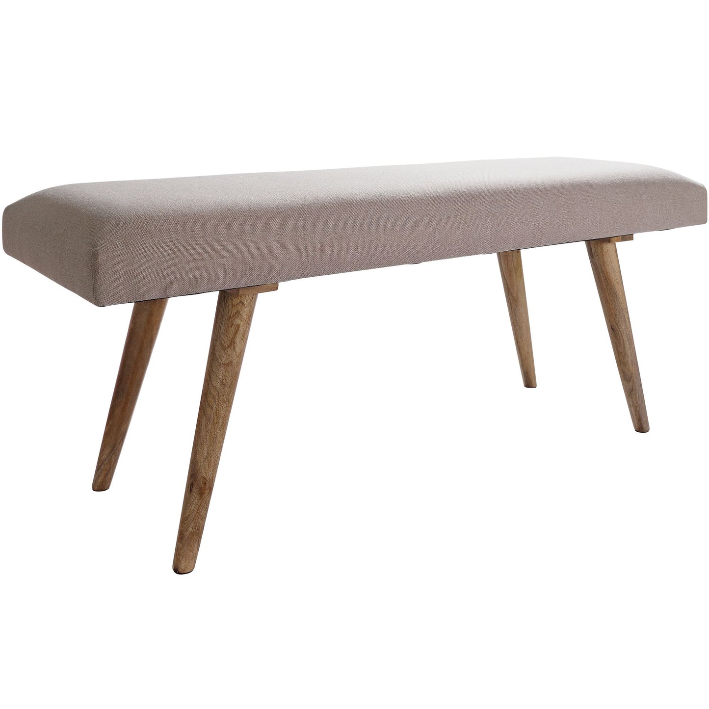 SALIM stof / massief houten bank Beige 117x51x38 cm in retro stijl | 2 gestoffeerde bankgang Gestoffeerde stoffen bank eetkamer bruin | Kleine bedbank katoen | Flurbank plank meubilair smal