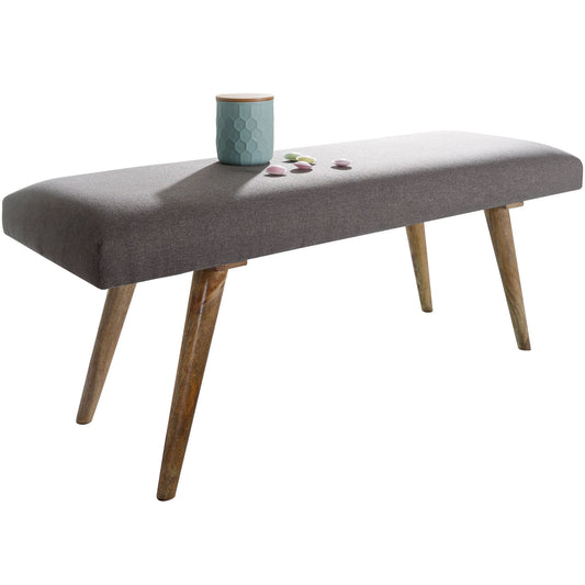 SALIM stof / massief hout Bench grijs 117x51x38 cm in retro-stijl | 2 gestoffeerde bankgang Gestoffeerde stoffen bank eetkamer bruin | Kleine bedbank katoen | Flurbank plank meubilair smal