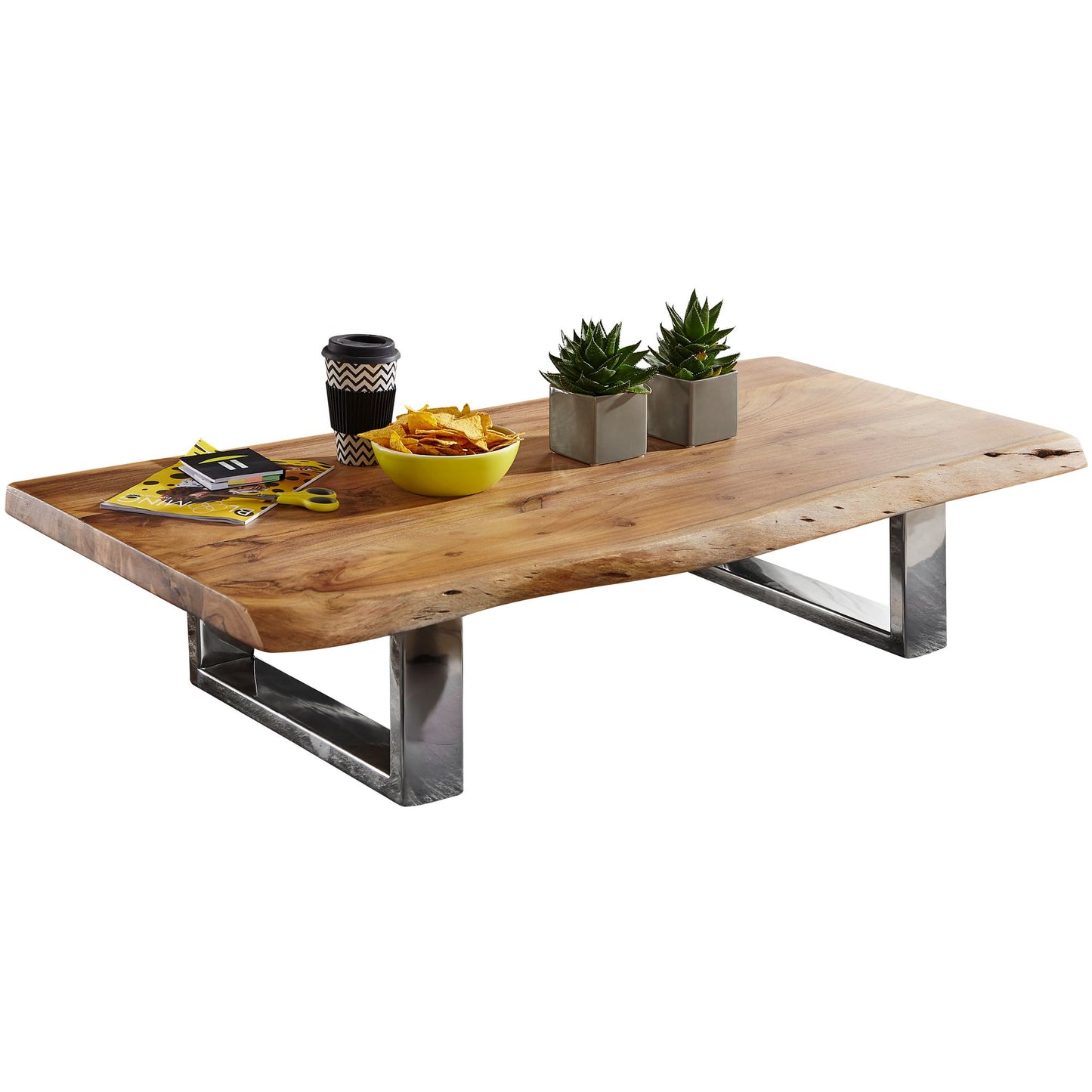 salontafel ASURA 115 x 25 x 58 cm Acacia massief houten metalen frame groot | Boomkoffer Salontafel Massief hout Bruin | Boomrand met zitbank Landhuis met houten tafel | Tafel Woonkamer Stubentisch