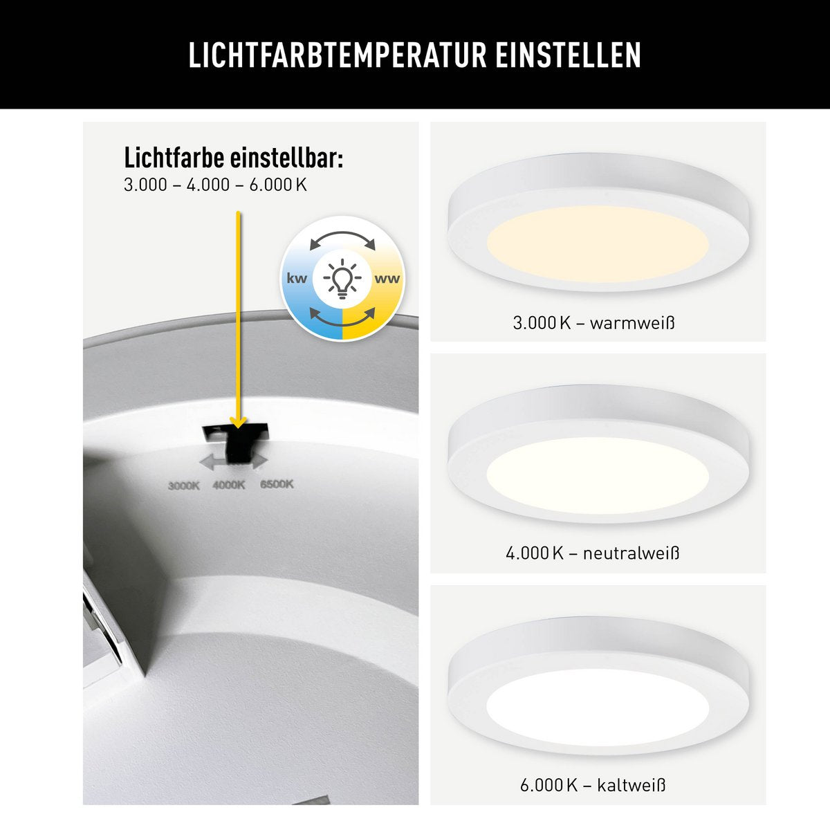 LED-plafondlamp "bonus" Ø16,5 cm, functionele lichtinstallatie en structuur mogelijk, plafondlamp gemaakt van metaal en plastic in wit, met stevig ingebouwde LED's, waaronder CCT-kleurwisselaar