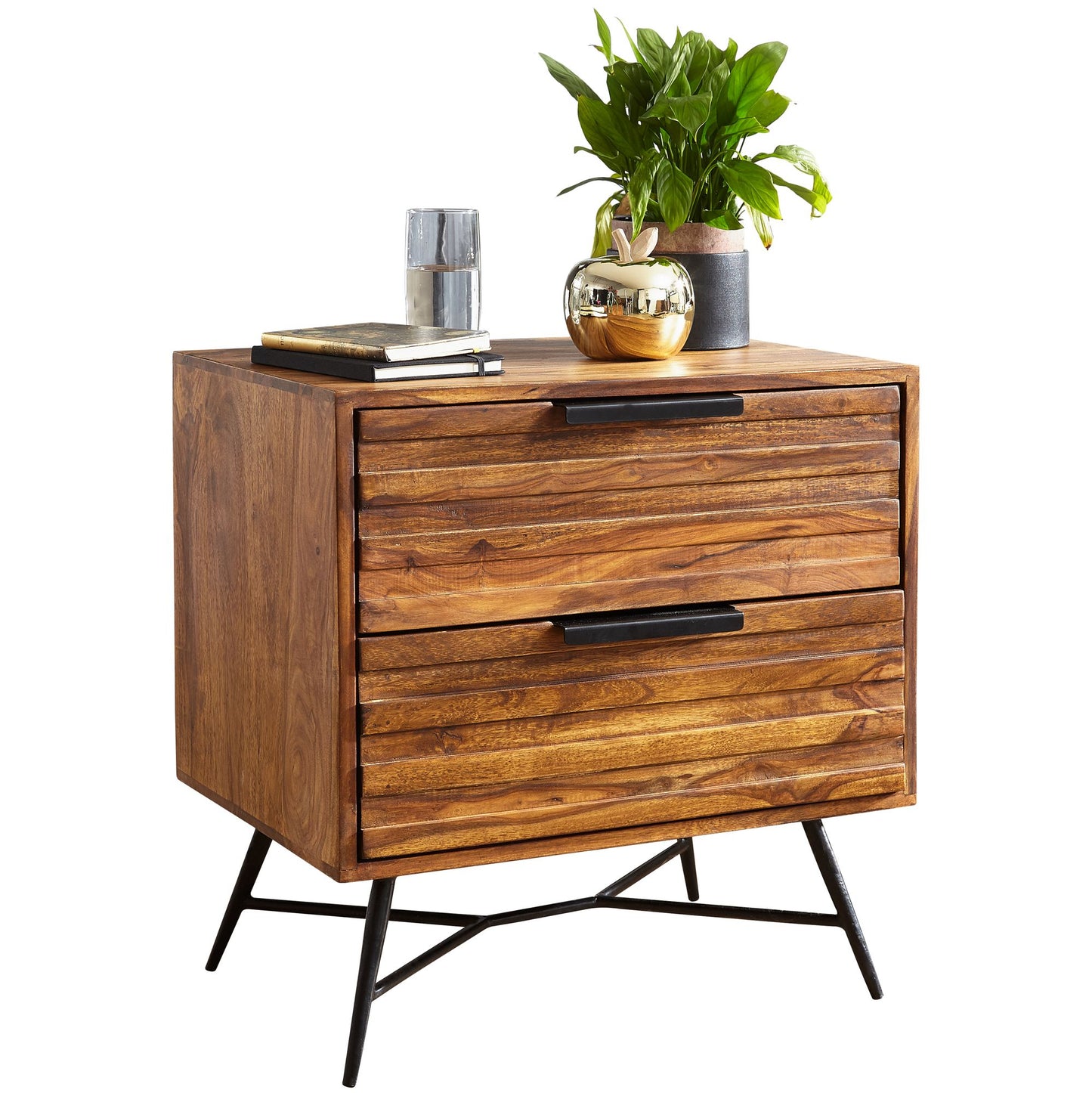 nachtkastje Nishan 60 x 60 x 40 cm Sheesham table | Ontwerp nachtkastje boxspringbed | Nachtkastje met laden | Zijkast met opbergruimte | Nachtkastje hoog