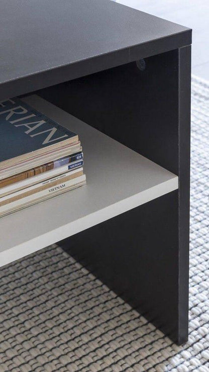 MURPHY 90 x 42 x 60 cm met plank hout zwart / wit | Design salon salontafel tweedelig met opbergruimte | Salontafel moderne salontafel | Loungetafel groot & lang