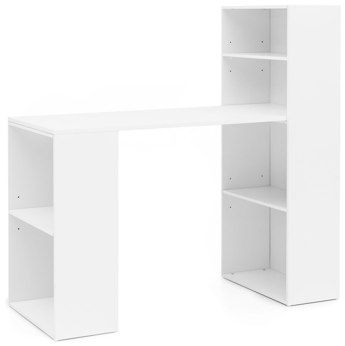 bureau WL5.692 met legbord 120 x 120 x 53 cm wit mat hout Modern | Opbergvakken op bureauplank PC-tafel | Computerbureau met plank | Wit designtafelbureau met opbergruimte