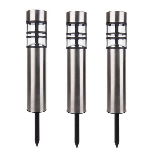 Zonne-decoratedspieß "Bobby" in de 3 set, Ø 6,2 cm, 42 cm hoog, metaal in stalen blank, plastic, geïntegreerde leds warm wit wit