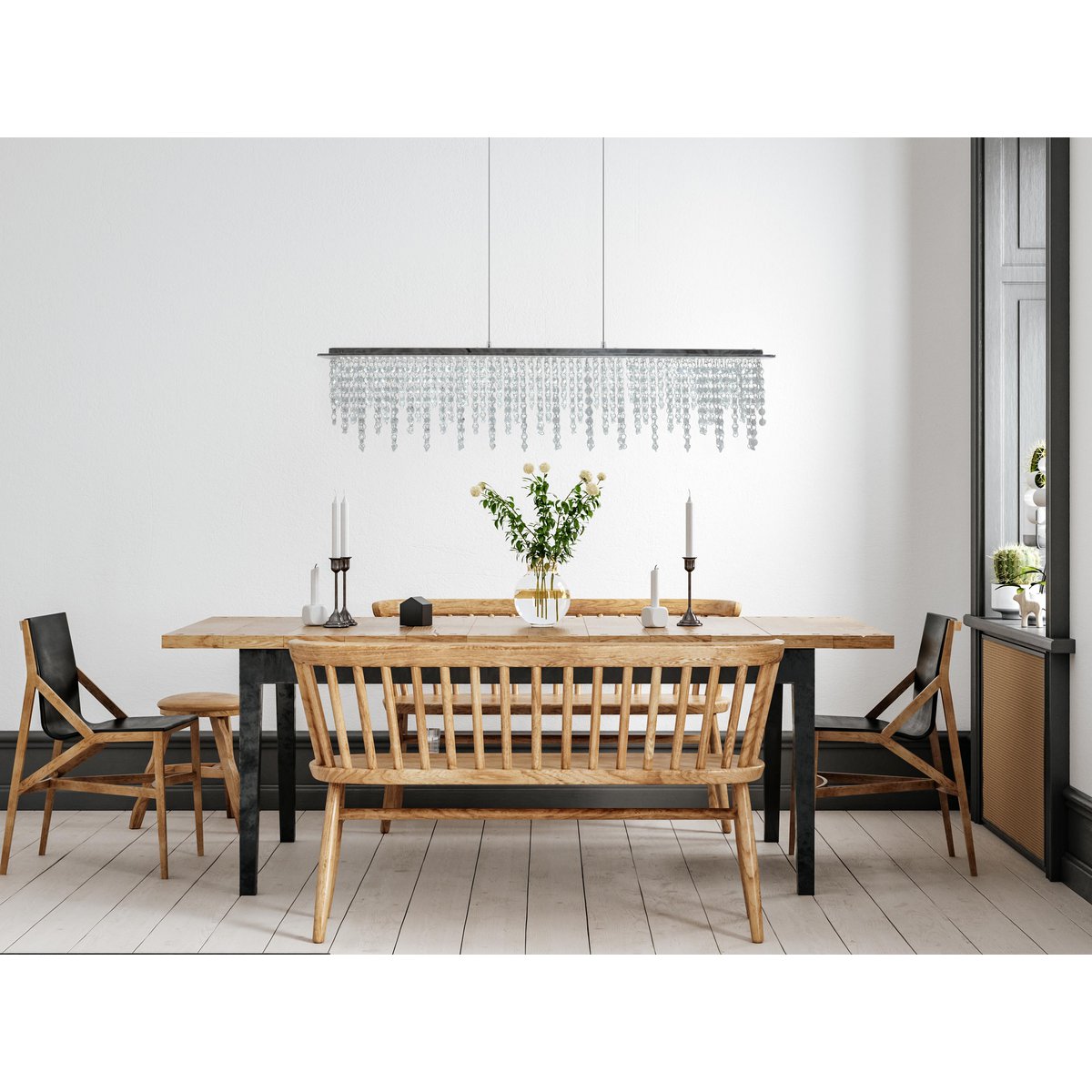 LED hanglamp "diamanten", hanglamp, metaal en kristalglas, chroom, met stevig gebouwd -in LED's, voor eetkamer, woonkamer, gang of kantoor, 120 cm lang