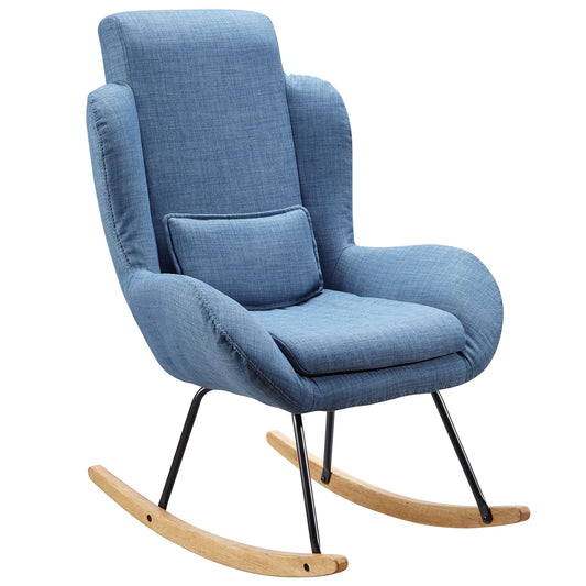 Schommelstoel ROCKY Blue Design  75 x 110 x 88,5 cm | Fauteuilstof / hout | Draaifauteuil met frame | Beklede Relax-stoel Schommelstoel | Moderne schommelstoel | Hochlehner