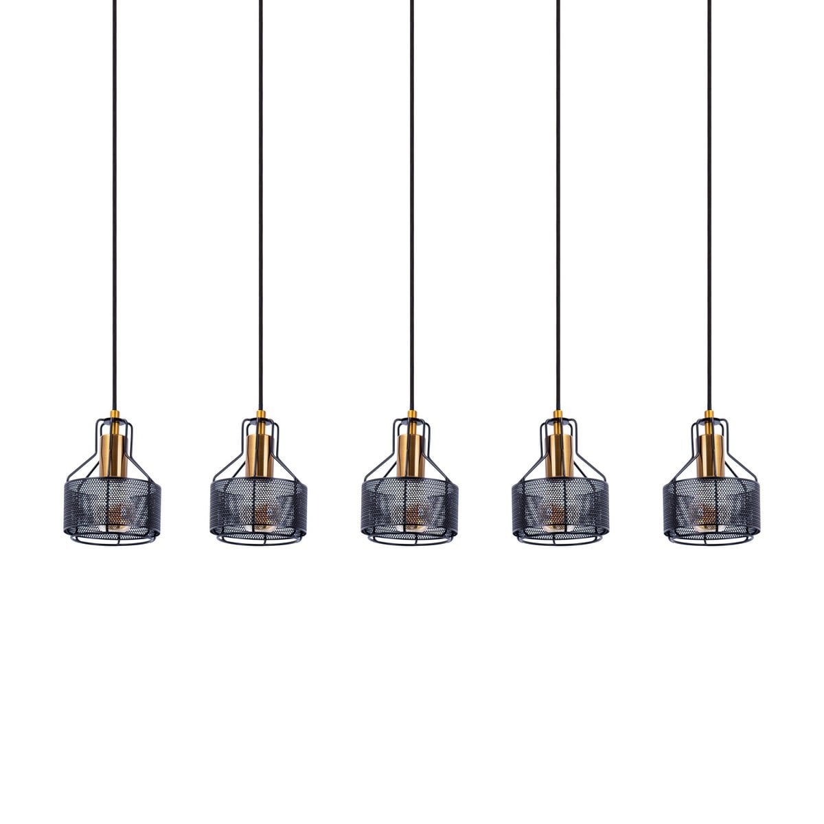 5 hanger lamp "foro" retro hanger lamp gemaakt van metaal in zwart en goud met E27 -versies, 96 cm lang. Stijlvolle verlichting voor woonkamer, eetkamer of keuken.