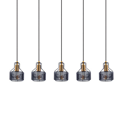 5 hanger lamp "foro" retro hanger lamp gemaakt van metaal in zwart en goud met E27 -versies, 96 cm lang. Stijlvolle verlichting voor woonkamer, eetkamer of keuken.