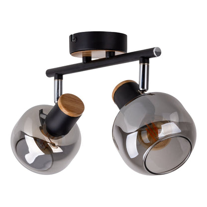 2 Spot plafondlamp "fumoso", metalen plafondlamp en rookglas in zwart en natuur, met E14 -aansluiting, voor eetkamer, woonkamer, gang of kantoor, 40 x 20 cm