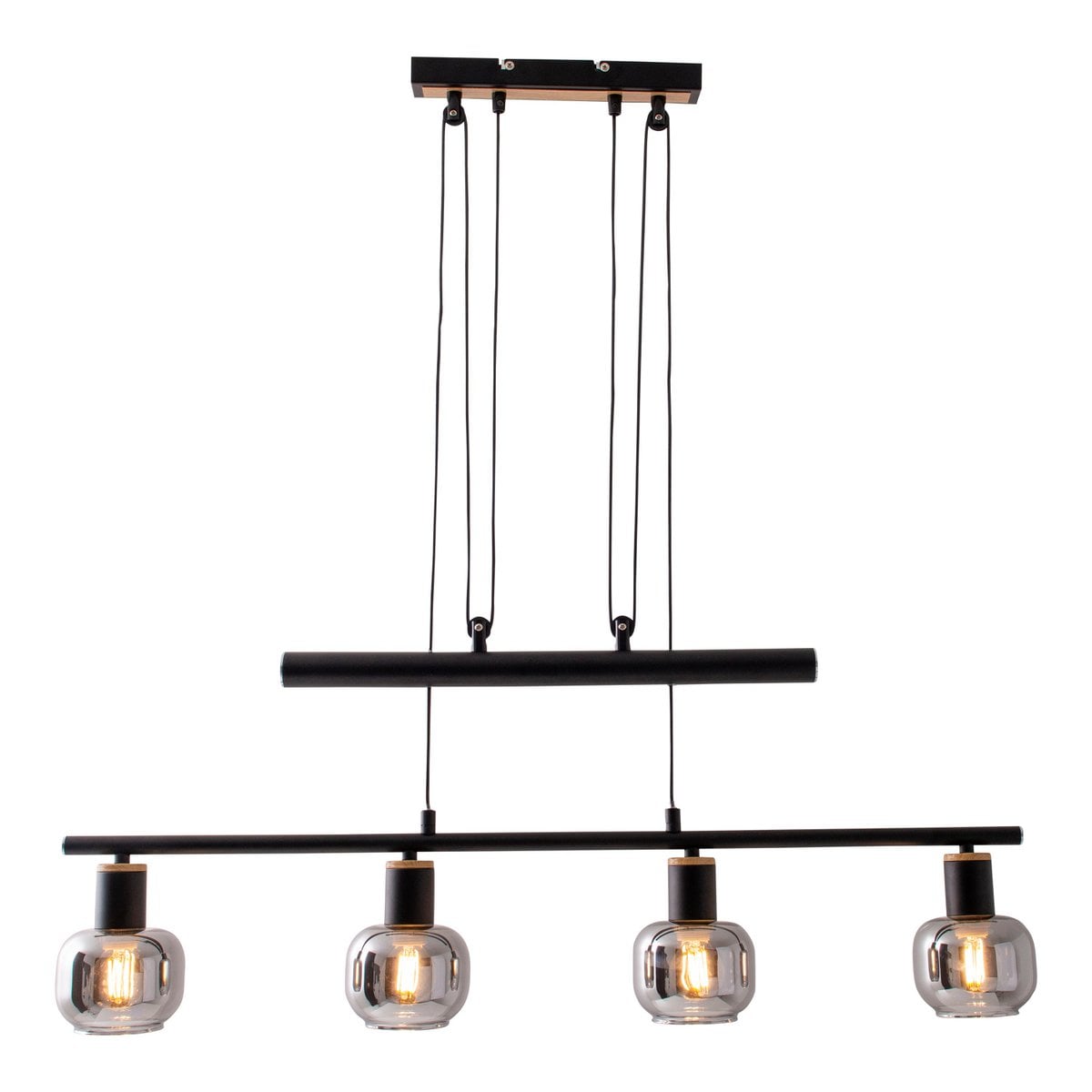 4 hanger lamp "fumoso", hanglamphoogte verstelbaar gemaakt van metaal en rookglas in zwart, met E14 -aansluiting, voor eetkamer, woonkamer, gang of kantoor, 78 x 10 cm