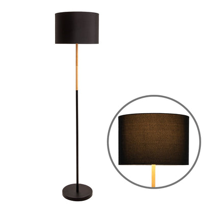 Textiel staande lamp "Tessile", vloerlamp gemaakt van metaal, rubberen boom en stof in zwart en natuur, E27 -aansluiting, 126 cm hoog
