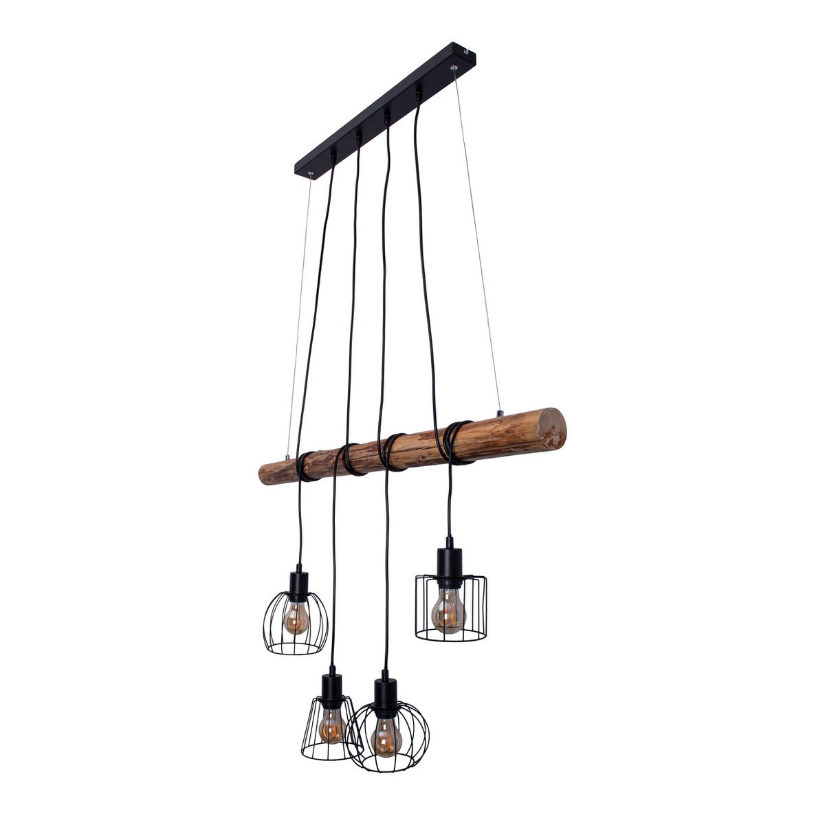 4 hanglamp "Woodland", hanglamp, metaal en hout in zwart en natuurlijke E27 -aansluiting, voor eetkamer, woonkamer, gang of kantoor, 100 cm lang
