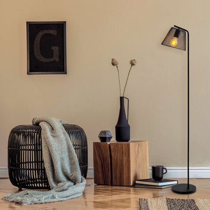 Staande lamp "Korie", vloerlamp gemaakt van zwart in zwart, met E27 -aansluiting, 140 cm hoog, voor de woonkamer en kantoor.
