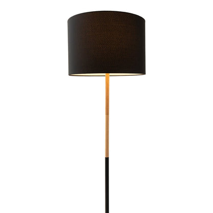Textiel staande lamp "Tessile", vloerlamp gemaakt van metaal, rubberen boom en stof in zwart en natuur, E27 -aansluiting, 126 cm hoog