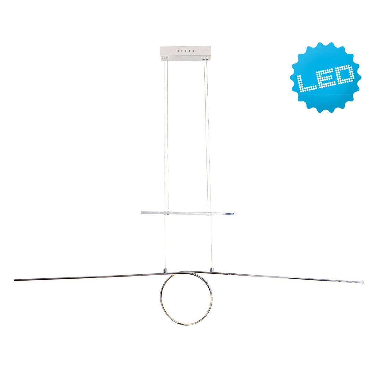 Metalen LED in zilveren LED -hanglamp, met geïntegreerde LED -slinger binnenin binnen