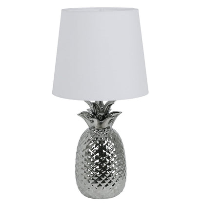 Keramische tafellamp "ananas", keramische tafellamp met chroomkleurig glazuur en wit stofscherm, met E14-aansluiting, voor eetkamer, woonkamer, gang of kantoor, 45 cm hoog