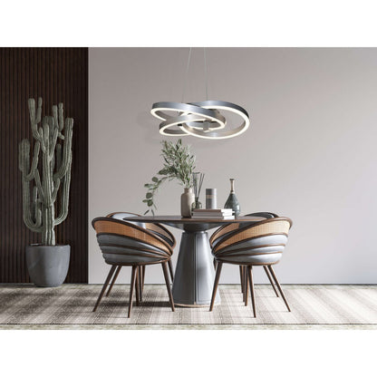 Smart Home LED hanglamp "Divora" Ø 58 cm, plafondlamp gemaakt van metaal, aluminium geborsteld en wit plastic, met veel functies, stevig gebouwd -in LED's, verlichting voor woonkamer, eetkamer kantoor of gang