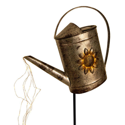 LED Solar Earth Skeer (waterhond) H: 110 cm gegalvaniseerd, voor buiten, gemalen spies gemaakt van metaal en plastic in zilver, met geïntegreerde LED