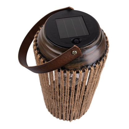 LED ZONNELIJKE LICHT "KORBINIAN" voor tuin en terras, decoratieve lamp gemaakt van metaal met jutespanning in de natuur, LED's stevig geïnstalleerd zonnelamp voor buiten 29 x 13 cm