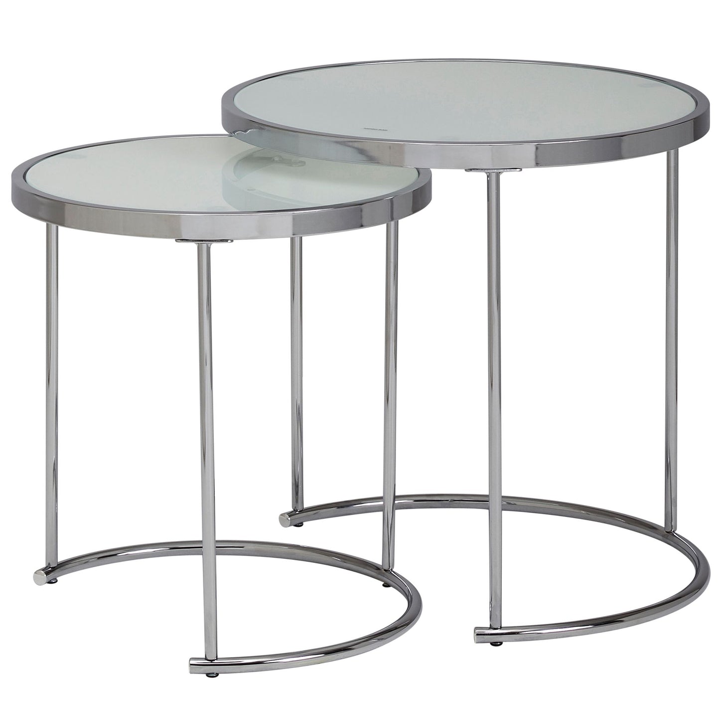 design bijzettafel rond Ø 50/42 cm - 2 stuks wit zilver met glazen blad | Salontafel set van 2 | Bijzettafel melkglas | salontafel