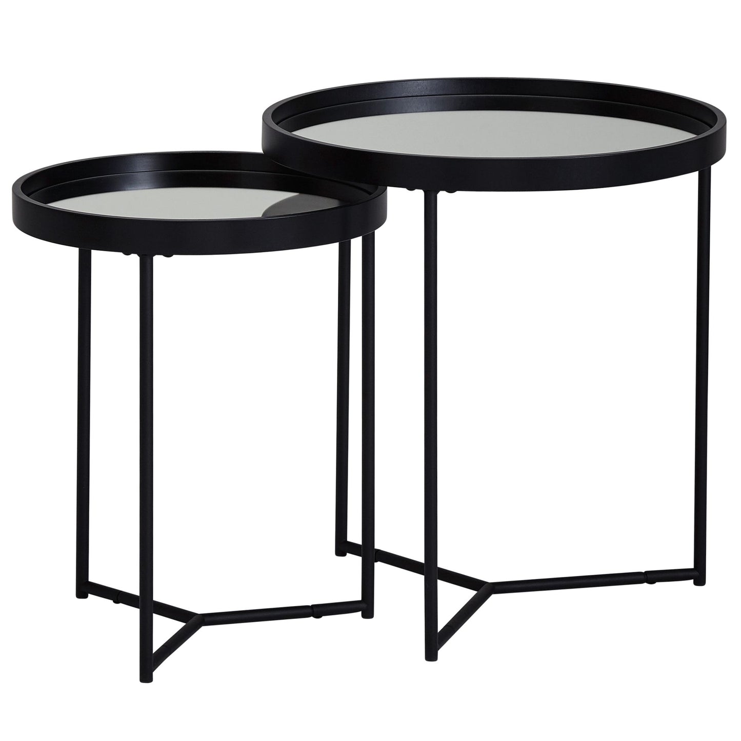 design bijzettafel rond Ø 50/36 cm - 2 stuks zwart met spiegelglazen bovenkant | Salontafel set van 2 | Bijzettafel gespiegelde salontafel
