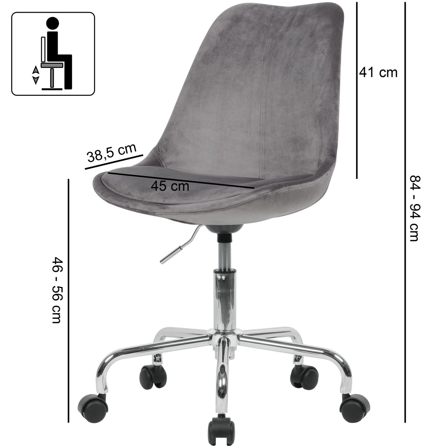 Bureau donkergrijs fluweel | Design-draaistoel met rugleuning Werkstoel met een maximale belasting van 110 kg Shell-stoel met wielen | Bureaustoel