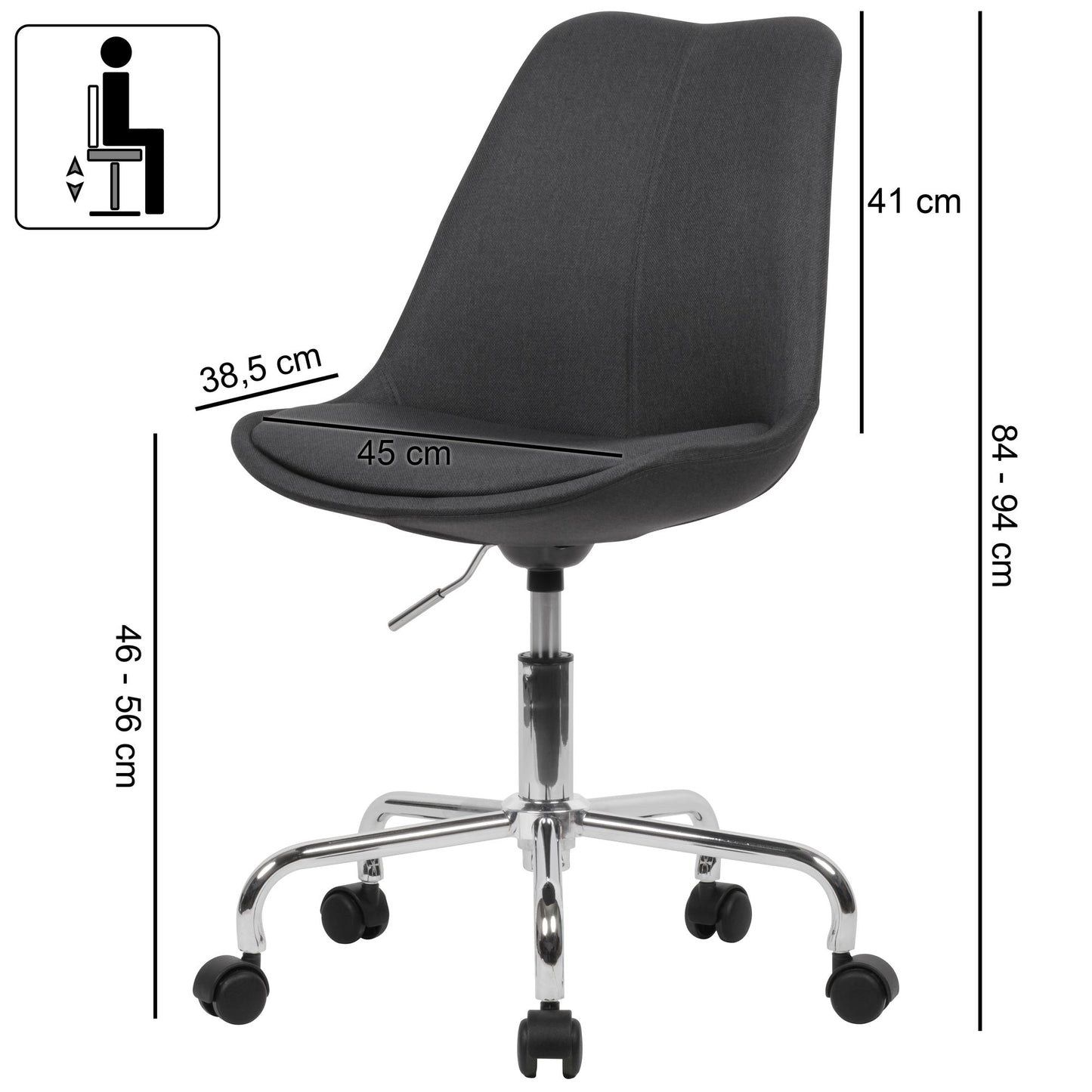 bureau  zwarte stof | Design-draaistoel met rugleuning Werkstoel met een maximale belasting van 110 kg Shell-stoel met wielen | Bureaustoel