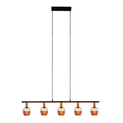 5 hanglamp "Corbis", echtelijke lamp gemaakt van zwart in zwart, met goud en rotan, met E14 -aansluiting, voor eetkamer, woonkamer, gang of kantoor, 100 cm lang