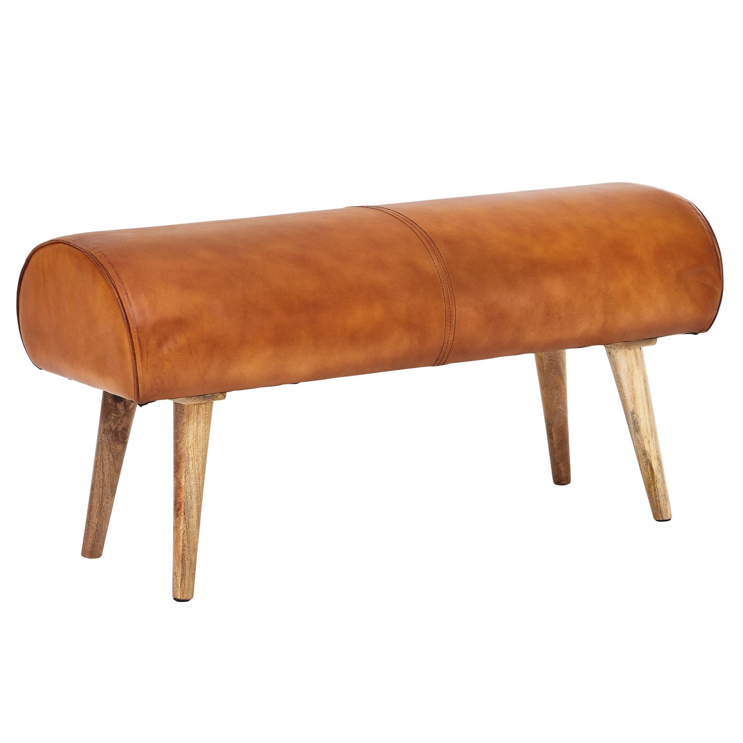 bank echt leer / massief houten bank 100x53x40 cm | 2-zits gestoffeerde bankhal springbok bruin | Kleine lederen bedbank Halmeubels halbank