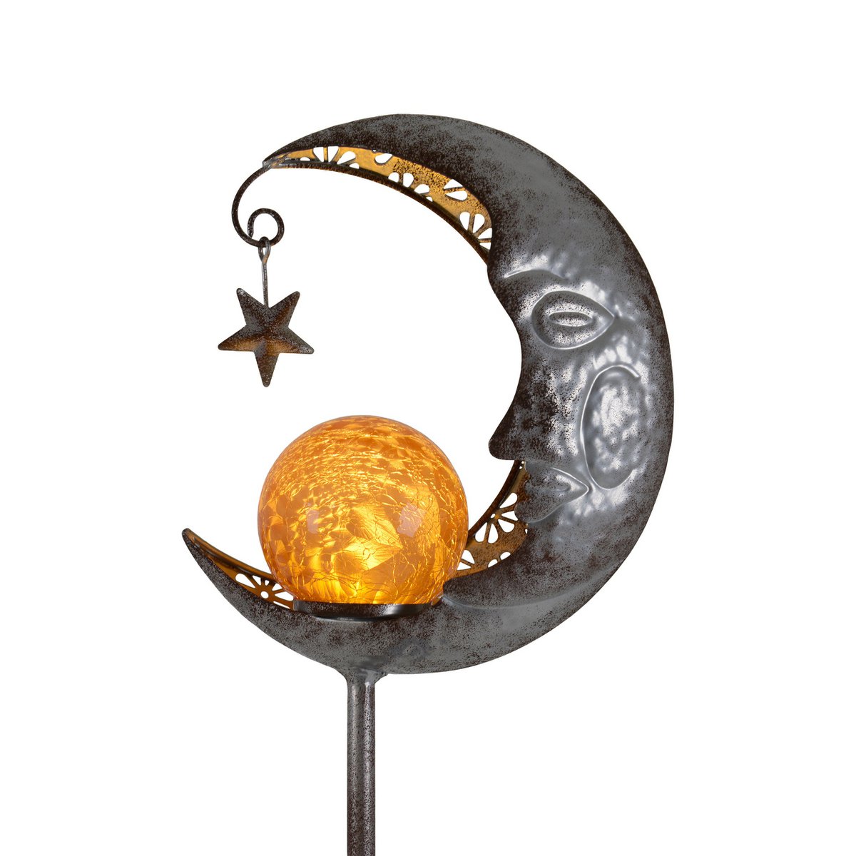 Led Solar Earth Spit "Moon", voor buiten, metaal en glazen aarde spies in zilver, met geïntegreerde LED