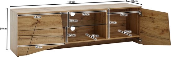 Lowboard hout eiken decor 160x50x40 cm TV-dressoir met 2 deuren -Design TV meubel hoog - TV meubel TV meubel modern - TV dressoir woonkamer