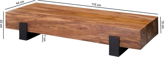 salontafel SORON 115x22x44 cm Massief houten / metalen salontafel Sheesham | Design Salontafel Modern | Stubentisch bruin / zwart | Design salontafel massief | Tafel woonkamer rechthoekig