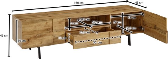 lowboard hout eiken decor 160x46x43 cm TV-dressoir met 2 deuren | Design TV meubel hoog | TV meubel TV meubel modern | TV dressoir woonkamer