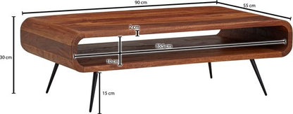Coffee Table Solid Sheesham Wood and Metal 90x55x30 cm Living Room Table Brown | Rectangular Modern Table with Storage | Small Side Table Living Room Coffee Table