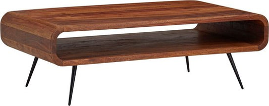 Koffietafel Massief Sheesham-Hout en Metaal 90x55x30 cm Salontafel Bruin | Tafel Woonkamer Rechthoekig Moderne met Opbergruimte | Kleine Bijzettafel Woonkamertafel