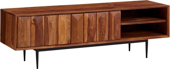 HiFi Lowboard Massief Sheesham-Hout TV-Dressoir 123x42x35 cm met twee Deuren | TV-Meubel Hoog | TV-Tafel TV-Bord Woonkamer Modern