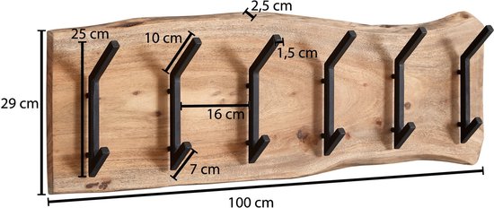 Boomstam kapstok | Wandkapstok hout | 100 cm