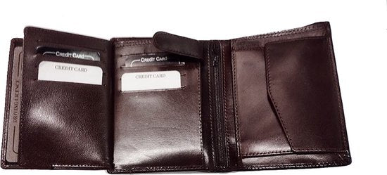 Heren Lederen Billfold Midi Portemonnee - Bruin - 10x13x3 cm