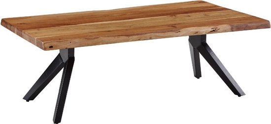coffee table 115x37x64 cm solid acacia wood / metal tree edge | Designer square coffee table | Industrial brown living room table | Coffee table, wood, rectangular