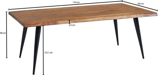 Coffee Table Solid Sheesham Wood and Metal 110x60x40 cm Coffee Table Brown | Square Living Room Table Modern with Live Edge | Low Side Table Living Room Table