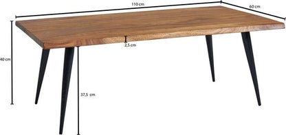 Coffee Table Solid Sheesham Wood and Metal 110x60x40 cm Coffee Table Brown | Square Living Room Table Modern with Live Edge | Low Side Table Living Room Table