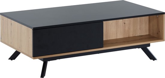 Coffee Table Massif MDF Oak Decor / Black 110x60x38 cm Coffee Table | Living Room Table Rectangular with Storage Space | Industrial Living Room Table with Drawers | Large Side Table